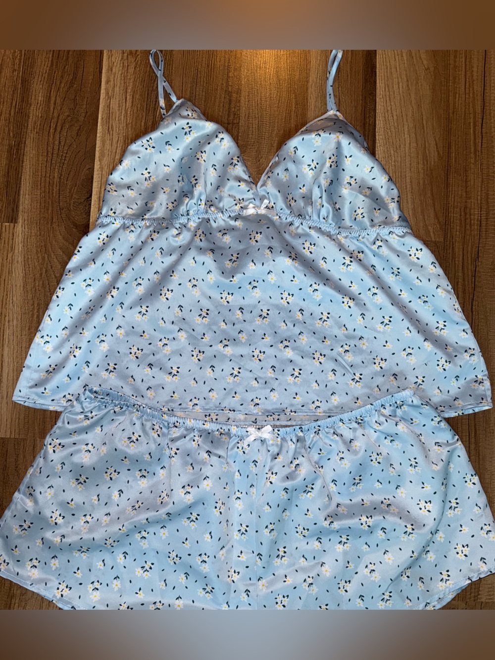 Light Blue Floral Ruffle-Trim Women's Pajama Top